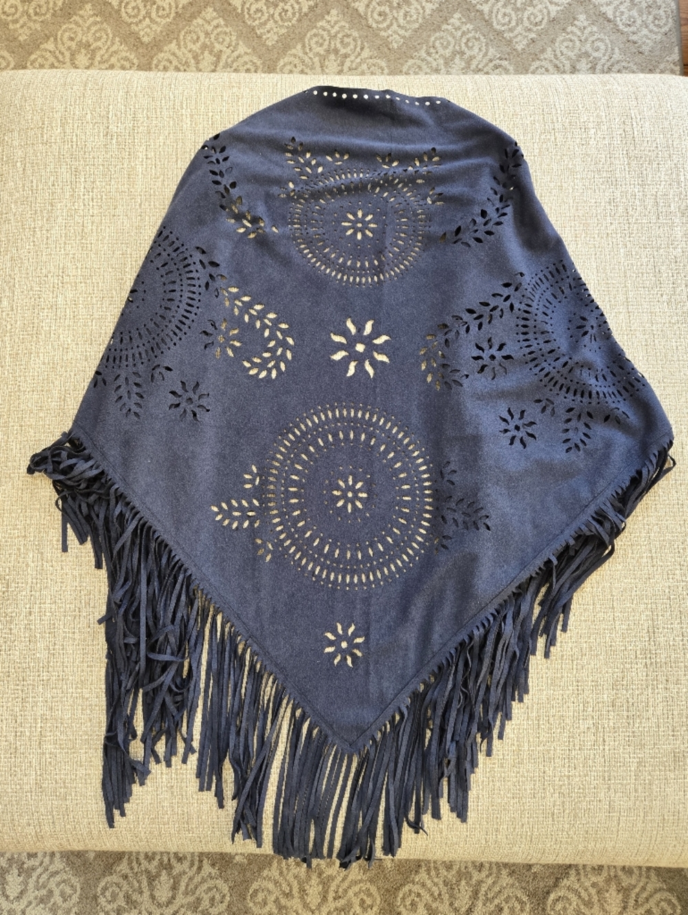Oragami Faux Suede Fringe Shawl Wrap - Picture 3 of 7